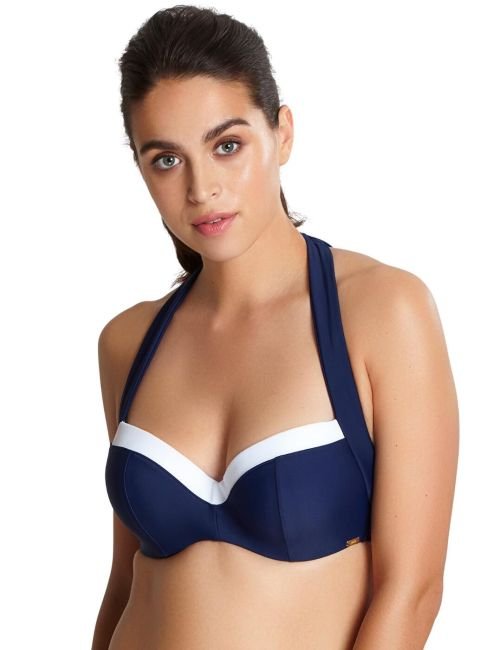 Panache Anya Cruise Moulded Multiway Halter Bikini Top - Navy/White