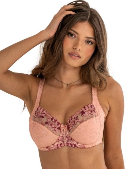 Pour Moi Sofia Lace Embroidered Side Support Bra - Soft Pink/Mulberrry
