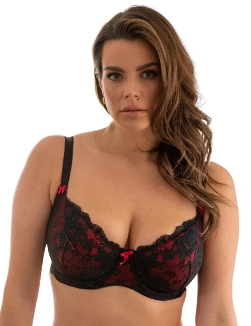 Pour Moi Amour Non Padded Balcony Bra - Black/Scarlet