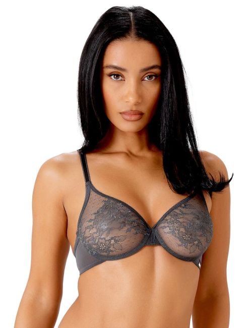 Gossard Glossies Lace Sheer Bra - Charcoal