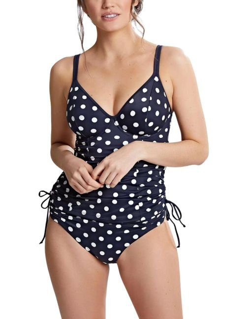Panache Anya Riva Spot Balcony Tankini Top - Navy/Vanilla