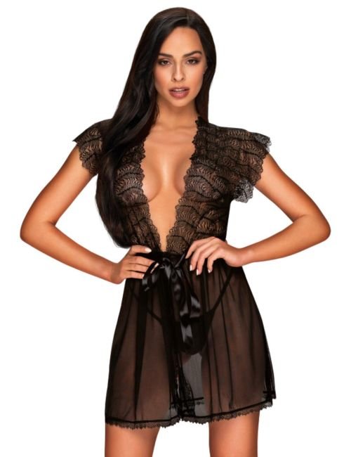 Obsessive Romanesa Peignoir Robe - Black