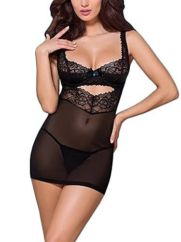 Obsessive Chemise and Thong Set - Black