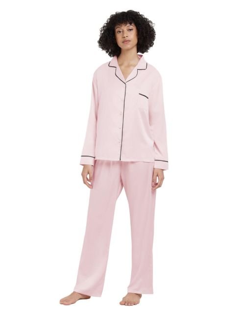 Bluebella Claudia Shirt and Trouser Set - Pale Pink/Black