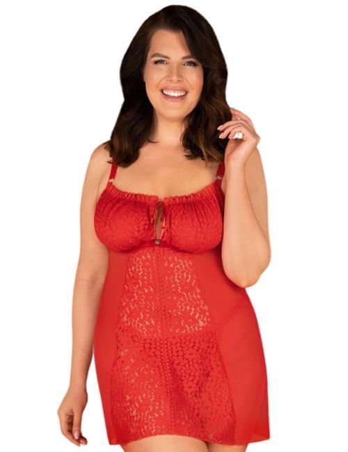 Obsessive Blossmina Chemise and Thong Set - Red