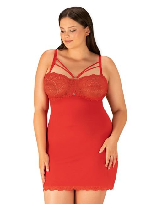 Obsessive Loventy Chemise and Thong Set - Red