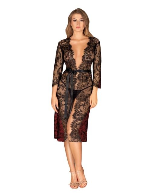 Obsessive Lashy Peignoir Robe - Black