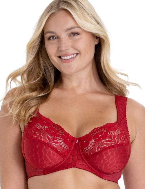 Miss Mary Of Sweden Jacquard & Lace Underwired Bra - English Red