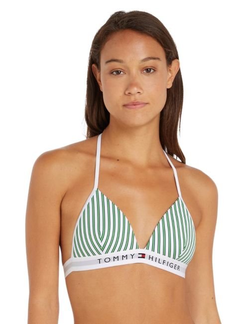 Tommy Hilfiger TH Vertical Stripe Triangle Bikini Top - Nola Stripe Spring Lime