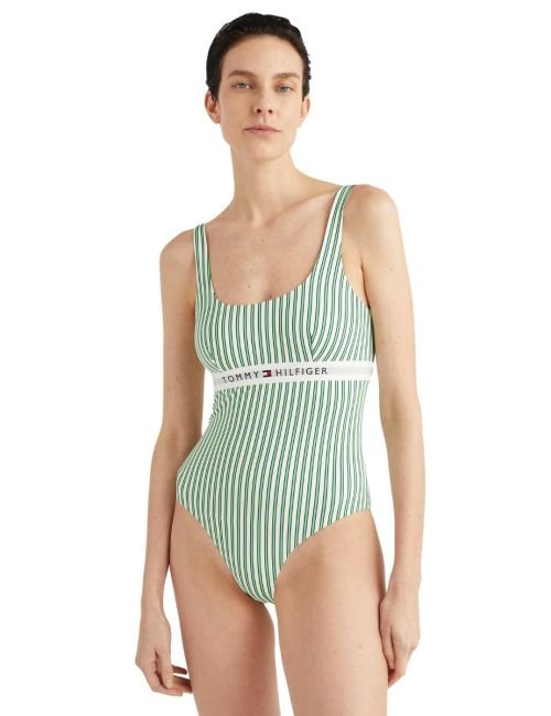 Tommy Hilfiger TH Vertical Stripe One Piece Swimsuit Swimsuit - Nola Stripe Spring Lime