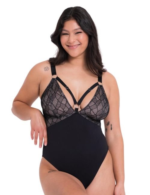 Curvy Kate Non-Stop Stretch Bodysuit - Black/Pink
