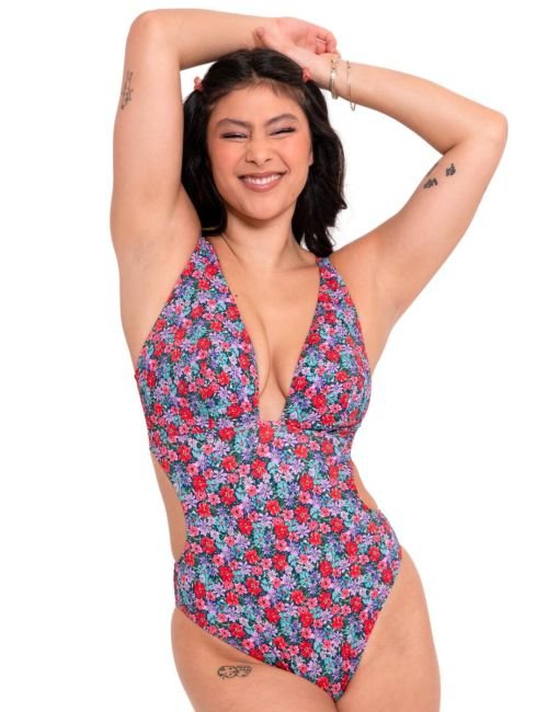 Curvy Kate Kitsch Kate Plunge Swimsuit - Floral Print