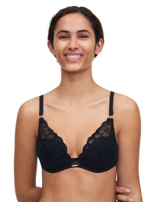 Chantelle Fleurs Plunge T Shirt Bra - Black