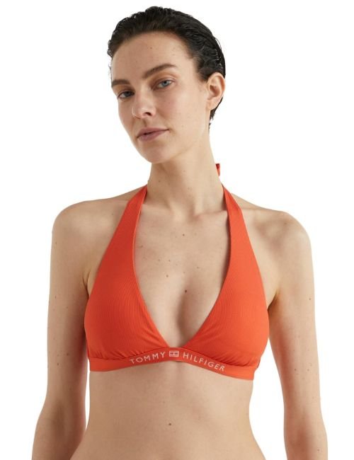 Tommy Hilfiger TH Halter Triangle Bikini Top - Deep Orange