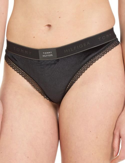 Tommy Hilfiger TH Lace Trim Velour Thong - Black