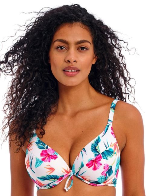 Freya Palm Paradise Plunge Bikini Top - White