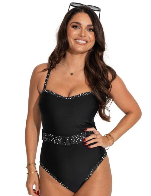 Pour Moi Rhodes Removable Straps Tummy Control Swimsuit - Black/White