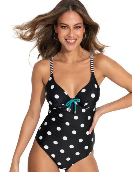 Pour Moi Beach House Underwired Swimsuit - Black/Teal
