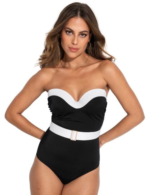 Pour Moi Fifth Avenue Strapless Swimsuit - Black/White