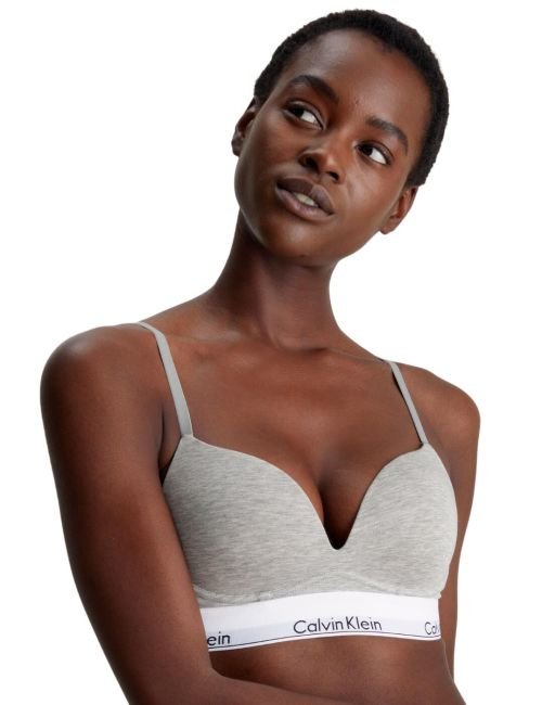 Calvin Klein Modern Cotton Plunge Push Up Bra - Grey Heather