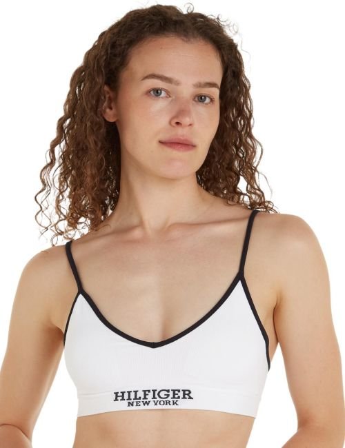 Tommy Hilfiger TH Monotype Contrast Piping Triangle Bra - White