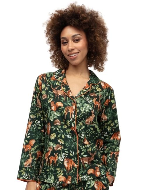 Cyberjammies Forrest Woodland Print Pyjama Top - Dark Green Mix