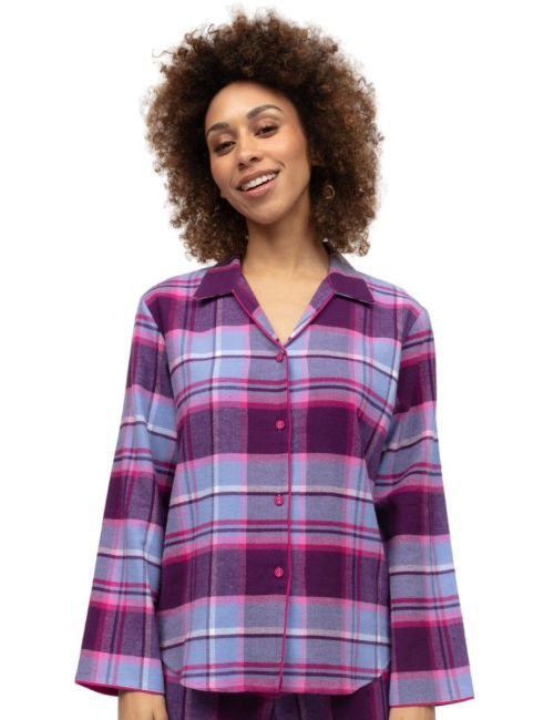 Cyberjammies Hazel Brushed Check Pyjama Top - Dark Purple Mix
