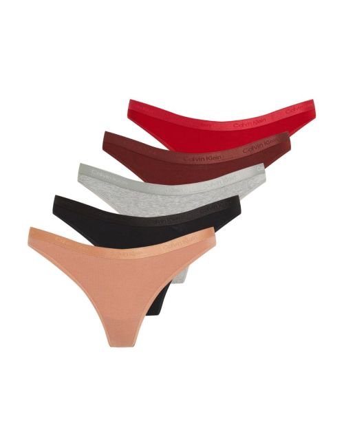 Calvin Klein Modern Logo 5P Thongs - BLK/GRY H/JNBRRY/CPR EARTH/RSTD RT