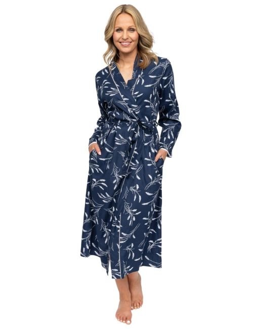 Cyberjammies Nora Rose Louisa Wheatsheaf Print Long Dressing Gown - Navy Mix