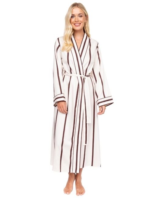 Cyberjammies Fable & Eve Battersea Stripe Long Dressing Gown - Ivory Mix