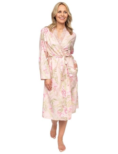 Cyberjammies Nora Rose Sally Floral Print Midi Dressing Gown - Peach