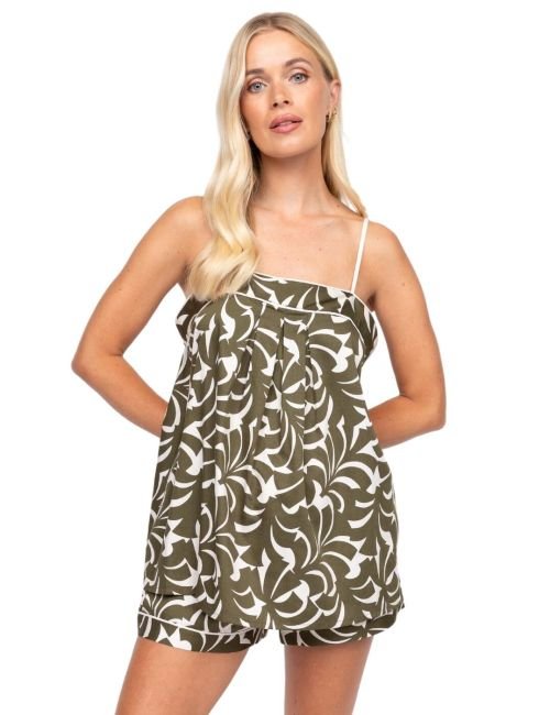 Cyberjammies Fable & Eve London Chiswick Abstract Palm Cami And Shorts Set - Olive Green Mix