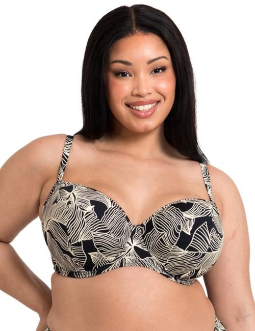 Curvy Kate Ripple Reef Balcony Bikini Top - Black Print