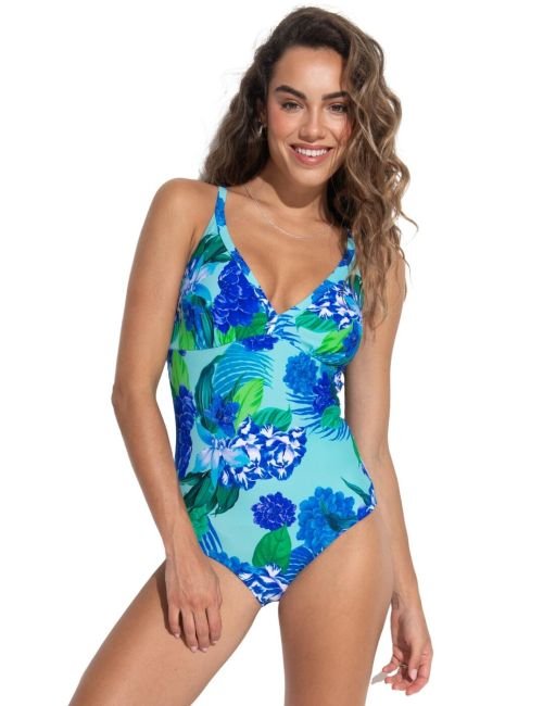 Pour Moi Carnival V-Neck Control Swimsuit - Aqua Tropical