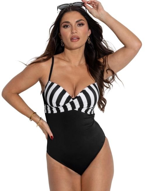 Pour Moi Free Spirit Lightly Padded Underwired Swimsuit - Black/White