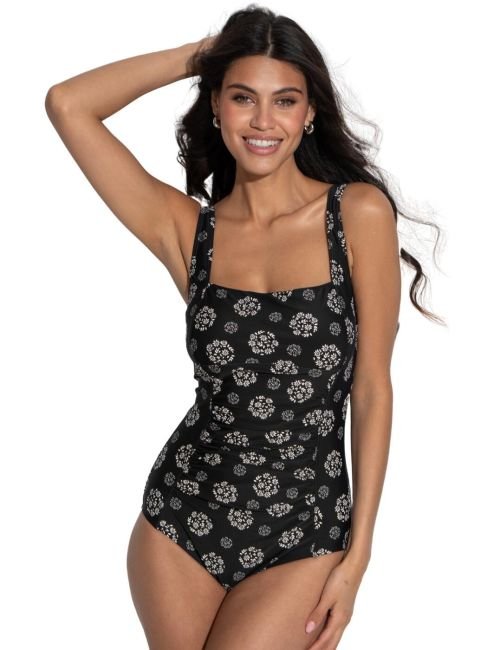 Pour Moi Santa Barbara Ruched Tummy Control Swimsuit - Black/White