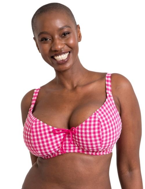 Curvy Kate Holiday Check Scooped Balcony Bikini Top - Raspberry Pink