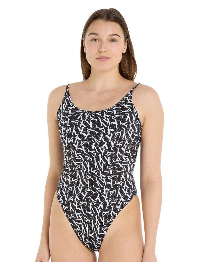 Calvin Klein Scoop Swimsuit Monogram Black