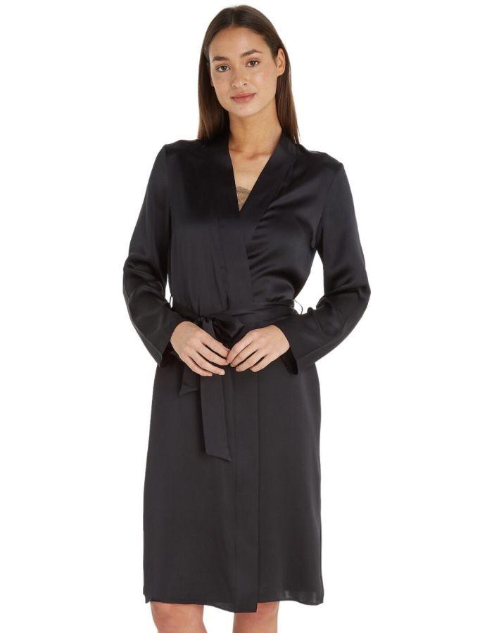 Calvin Klein CK Black Lounge Silk Robe - Black