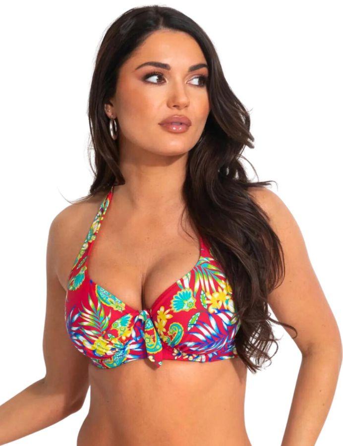 Pour Moi Heatwave Halter Bikini Top Red Floral
