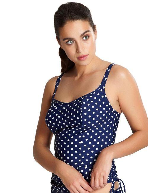 Panache Anya Spot Tankini Top - Navy/Ivory