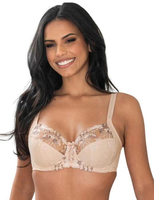 Pour Moi Sofia Lace Embroidered Side Support Bra - Latte