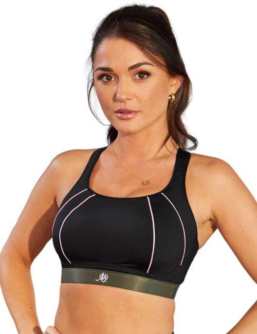 Pour Moi Energy Spirit Cross Back Sports Bra - Black/Pink/Khaki