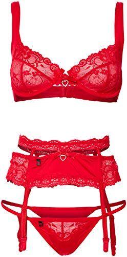 Obsessive Heartina 3 Piece Lingerie Bra Set - Red