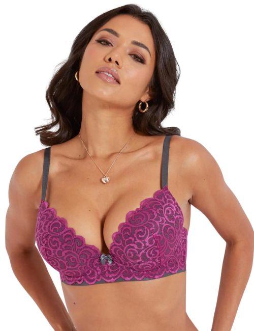 Pour Moi Romance Moulded Plunge Push Up Bra - Magenta/Slate
