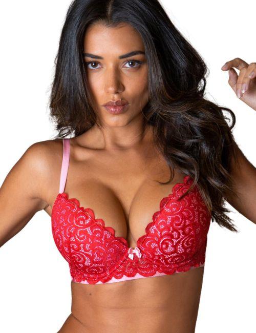 Pour Moi Romance Moulded Plunge Push Up Bra - Red/Pink