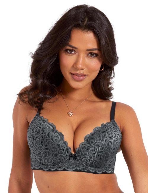 Pour Moi Romance Moulded Plunge Push Up Bra - Slate/Black