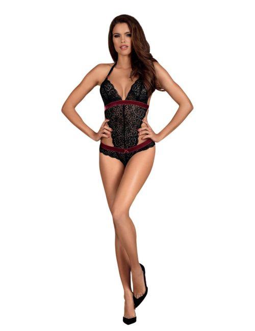 Obsessive Rossita Teddy Bodysuit - Black/Red