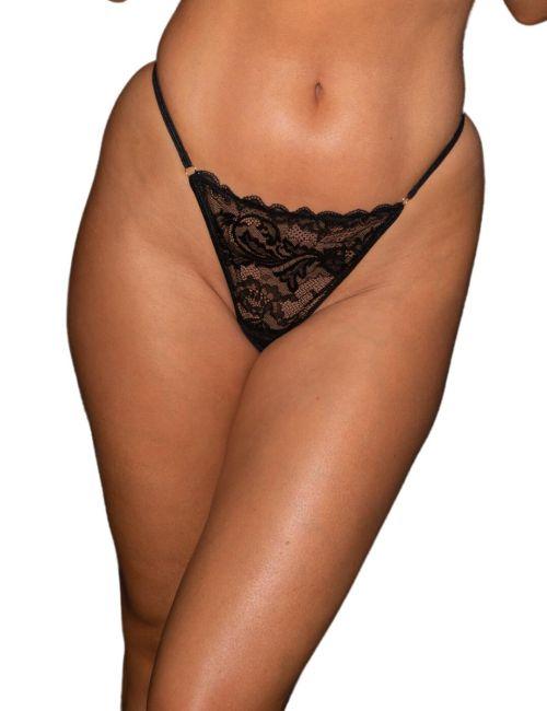 Pour Moi For Your Eyes Only Crotchless Thong - Black