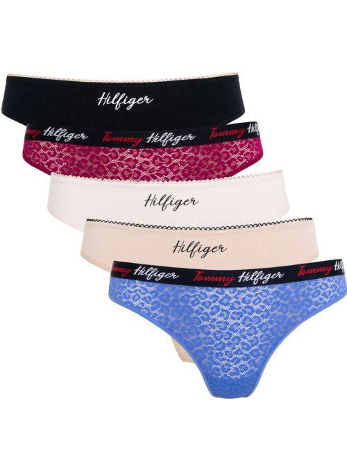Tommy Hilfiger TH Floral Lace Thong Holiday 5 Pack - Misty/Iris/White/Wine/Desert Sky